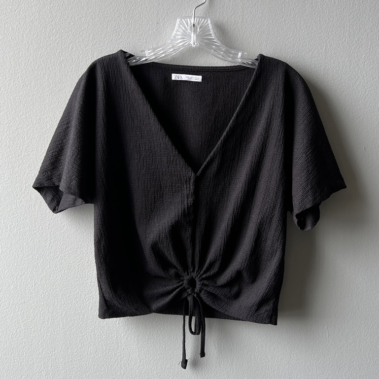Zara Black V-Neck Drawstring Crop Top